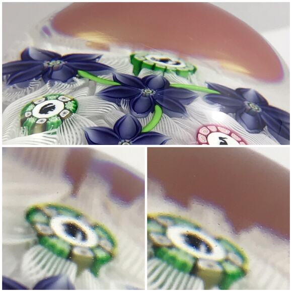 Perthshire 1995B Blue Flowers on Lace Picture Cane Squirrel Panda Paperweight - Picture 11 of 15